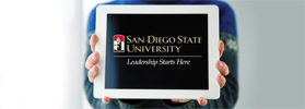 SDSU logo on tablet screen
