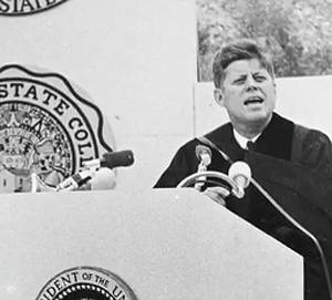 President Kennedy giving the 1963 SDSU Commencement address
